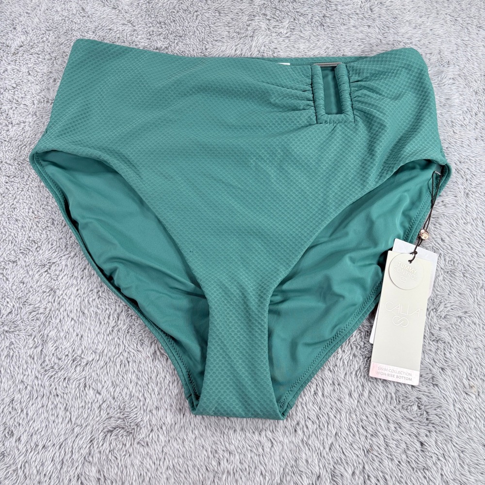 Calia Asym Rectangle Trim High Rise Bikini‎ Bottom Jungle Green WSA15405M Size M